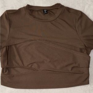 NWOT Mocha Brown Privé Plus Cut Out Front Tee